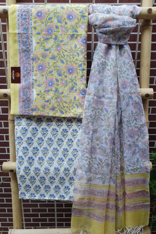 Yellow & Blue HBP Cotton Suit with Kota Doria Dupatta CKHB-0002