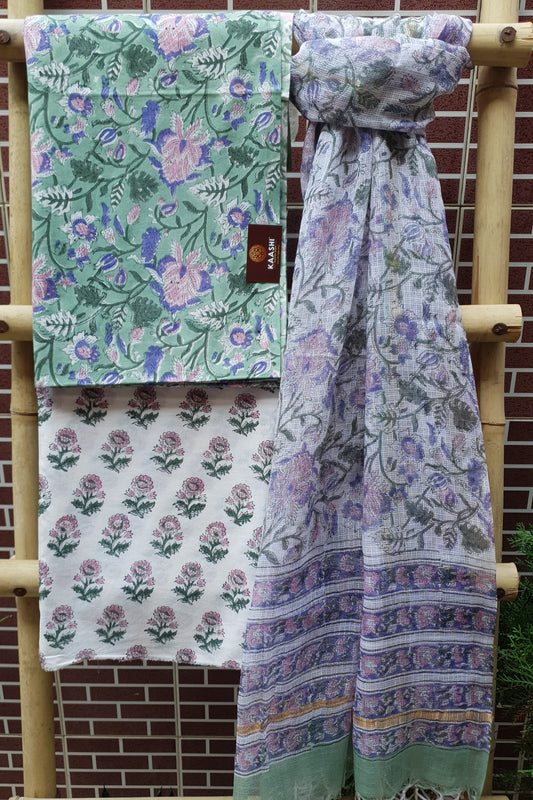 Violet & Green HBP Cotton Suit with Kota Doria Dupatta CKHB-0003