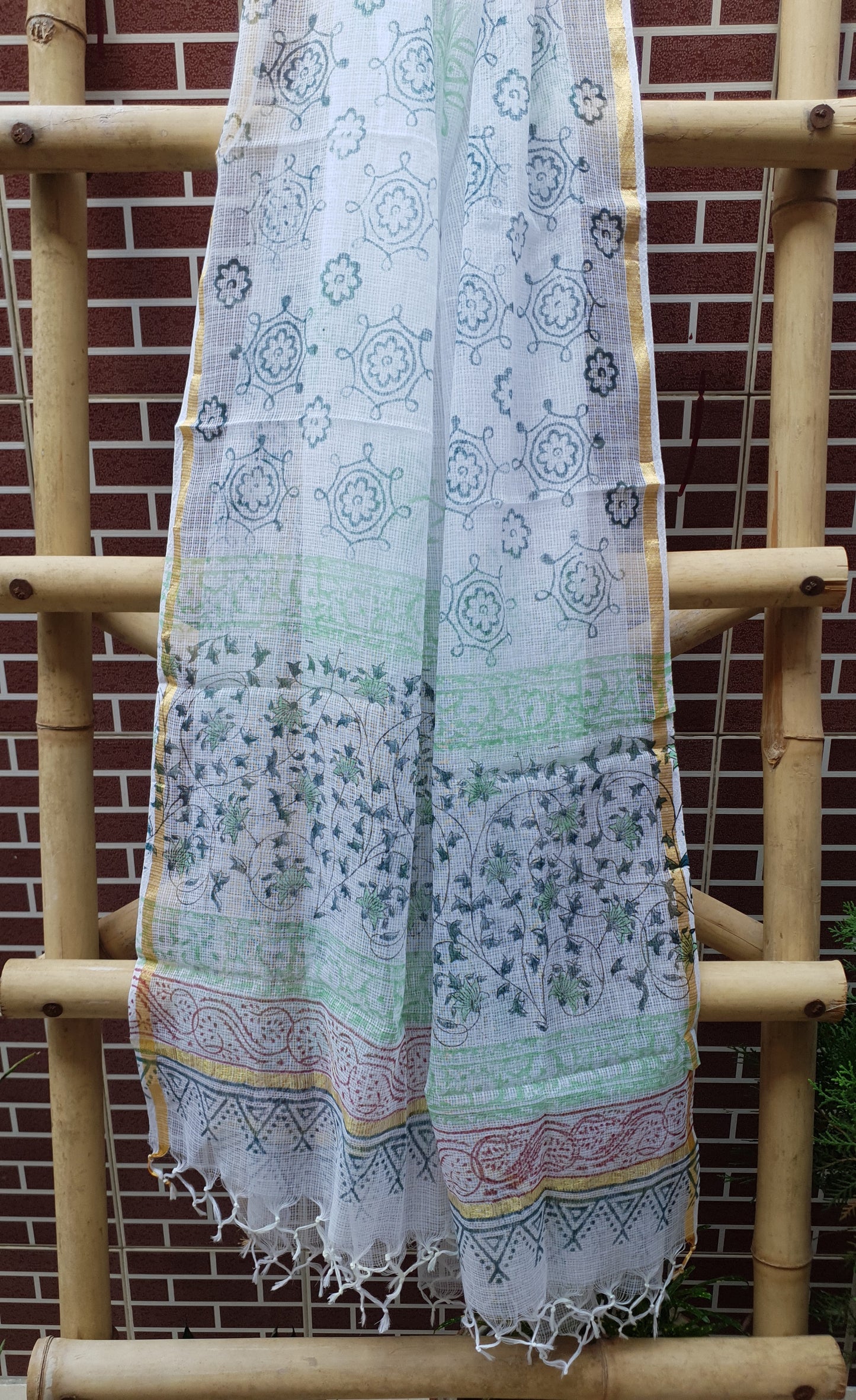 Green & White HBP Cotton Suit with Kota Doria Dupatta CKHB-0004