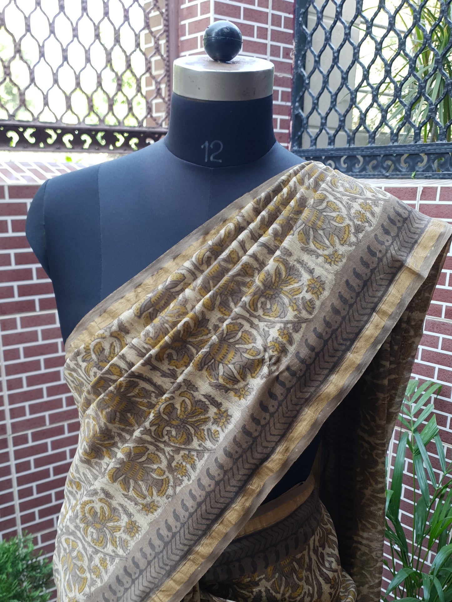 Earthy Brown Ajrakh Chanderi Saree SCCH-0005