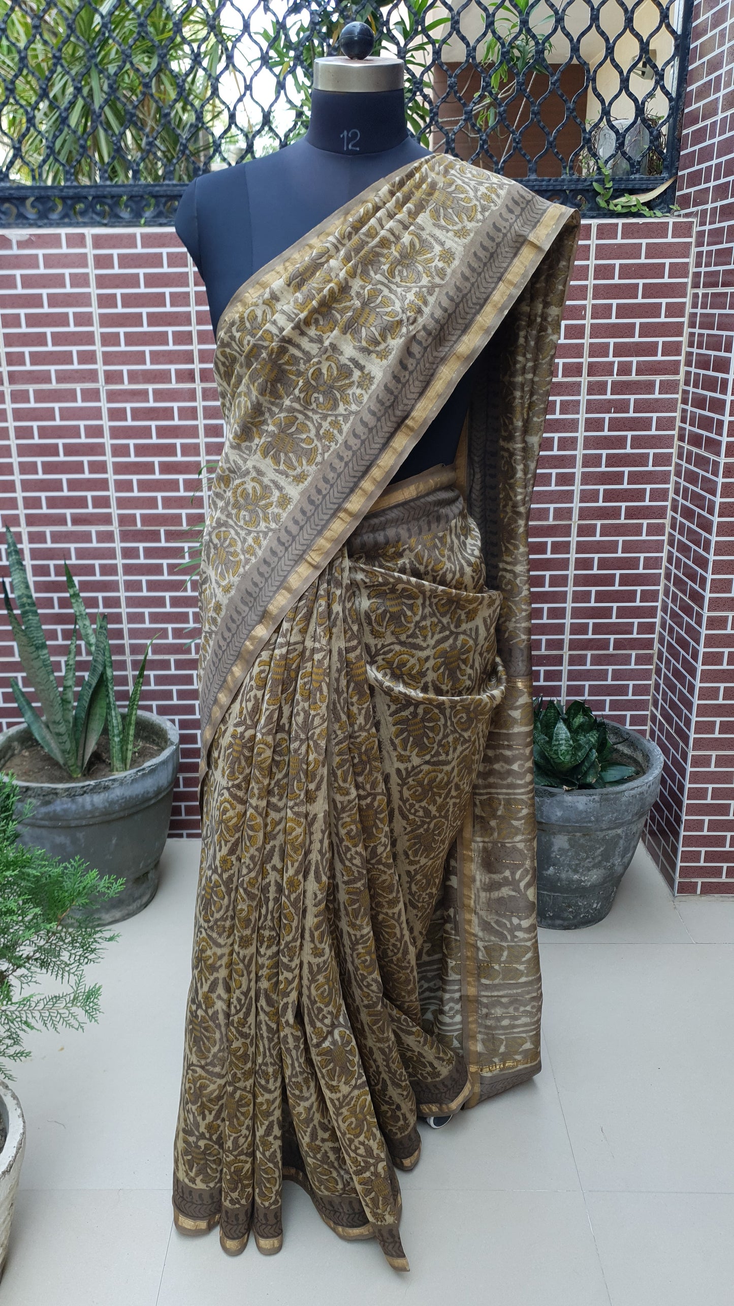 Earthy Brown Ajrakh Chanderi Saree SCCH-0005