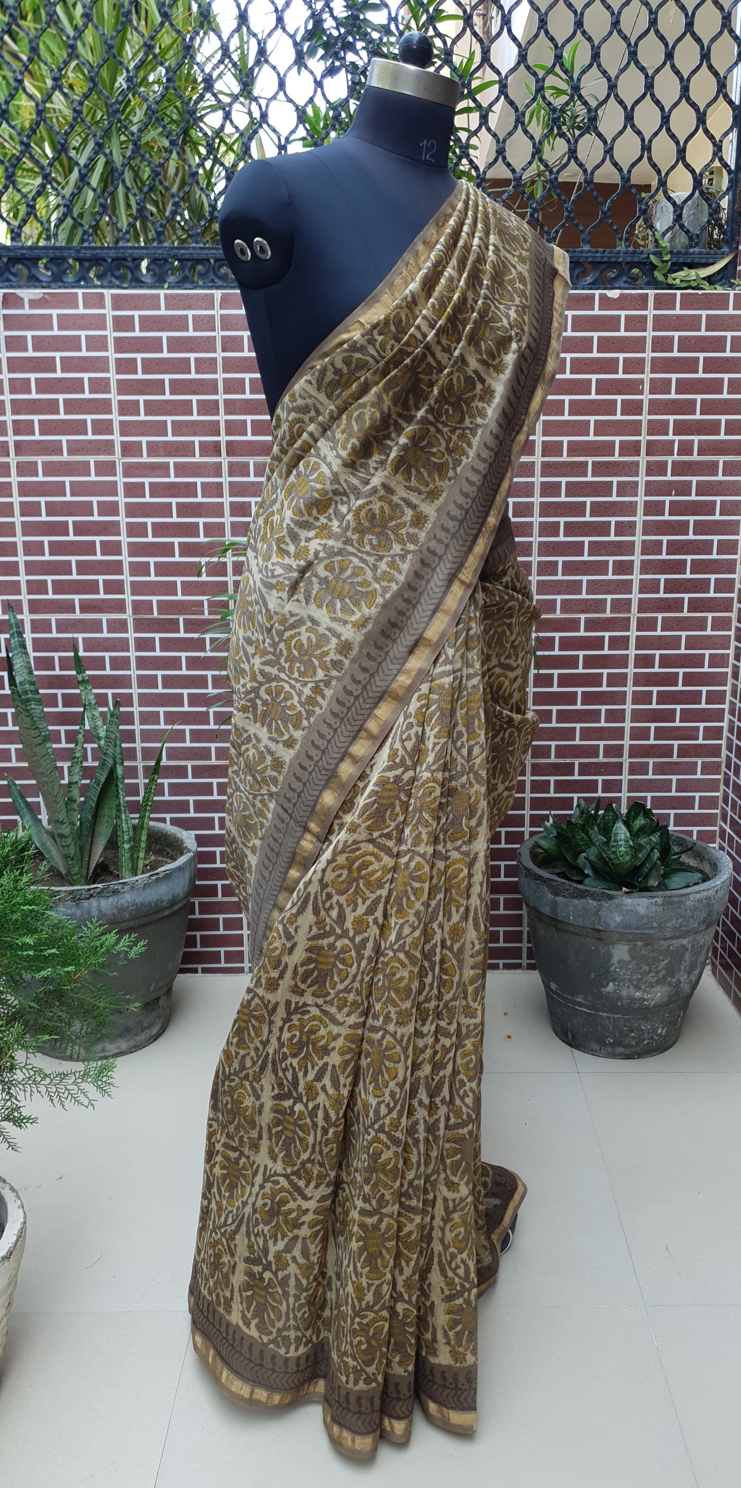 Earthy Brown Ajrakh Chanderi Saree SCCH-0005