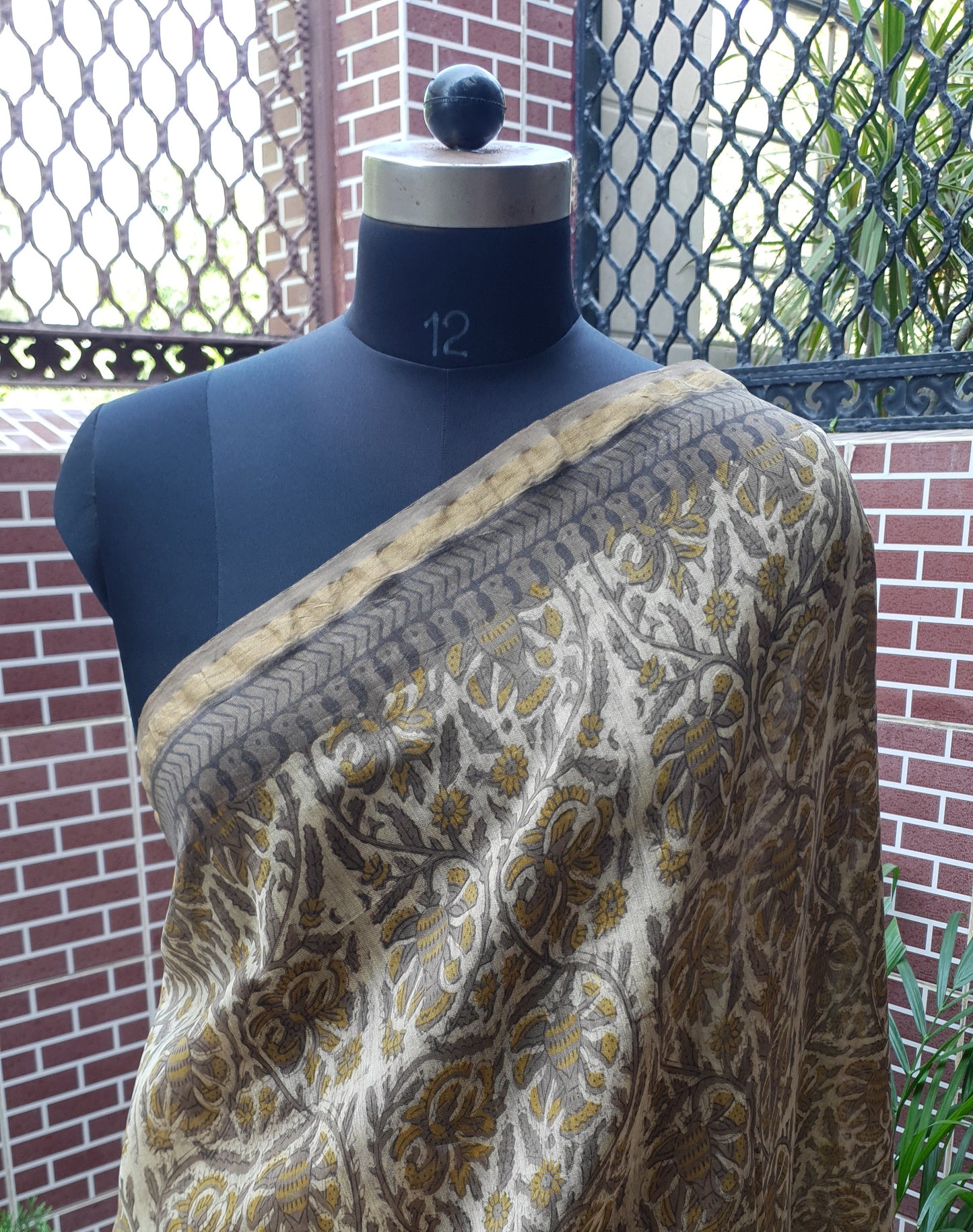 Earthy Brown Ajrakh Chanderi Saree SCCH-0005