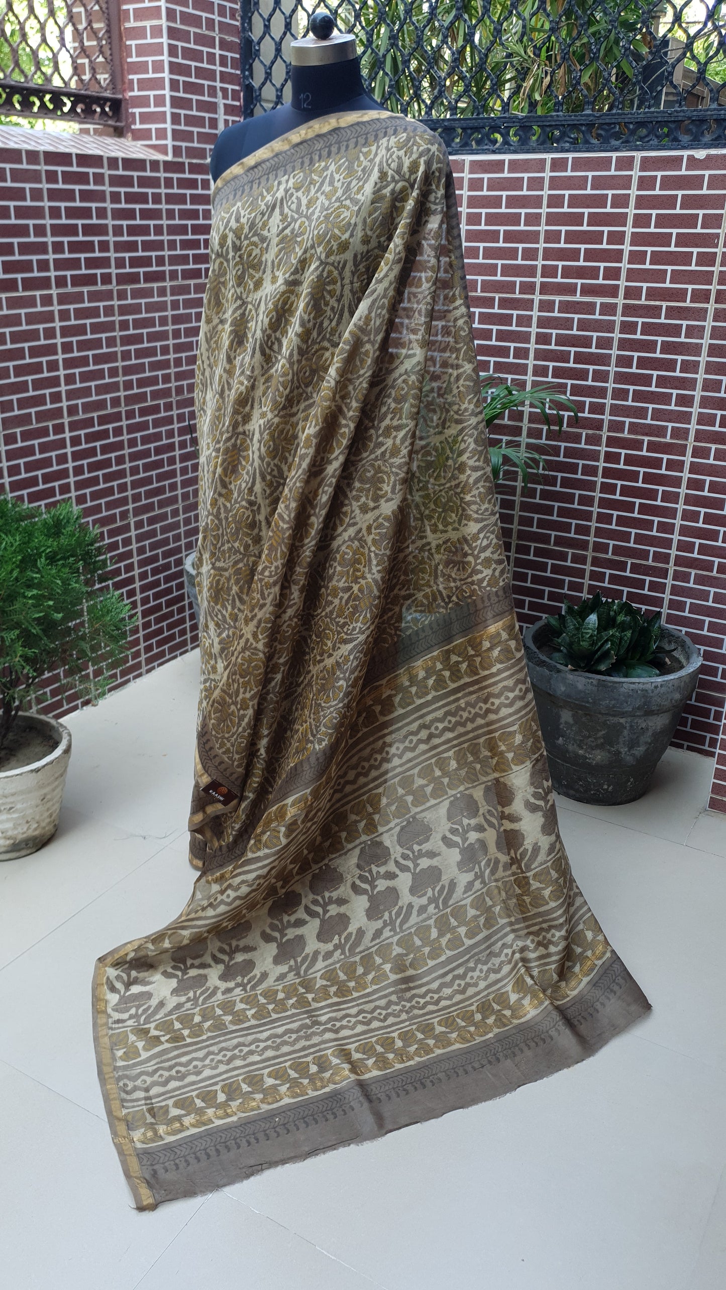 Earthy Brown Ajrakh Chanderi Saree SCCH-0005
