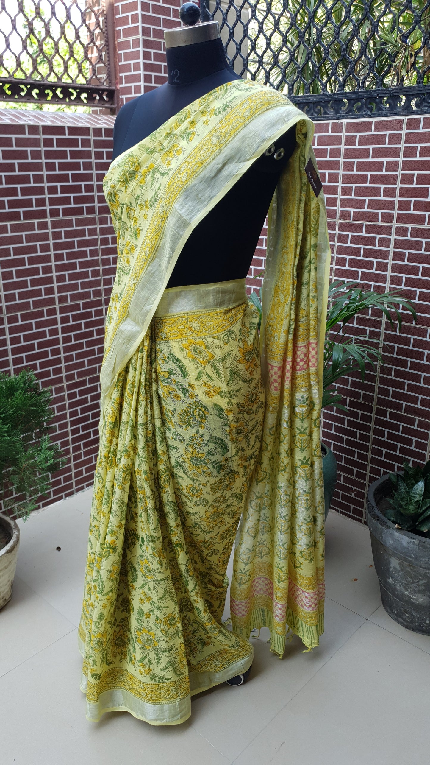 Lemon Yellow HBP Linen Saree LNHB-0001
