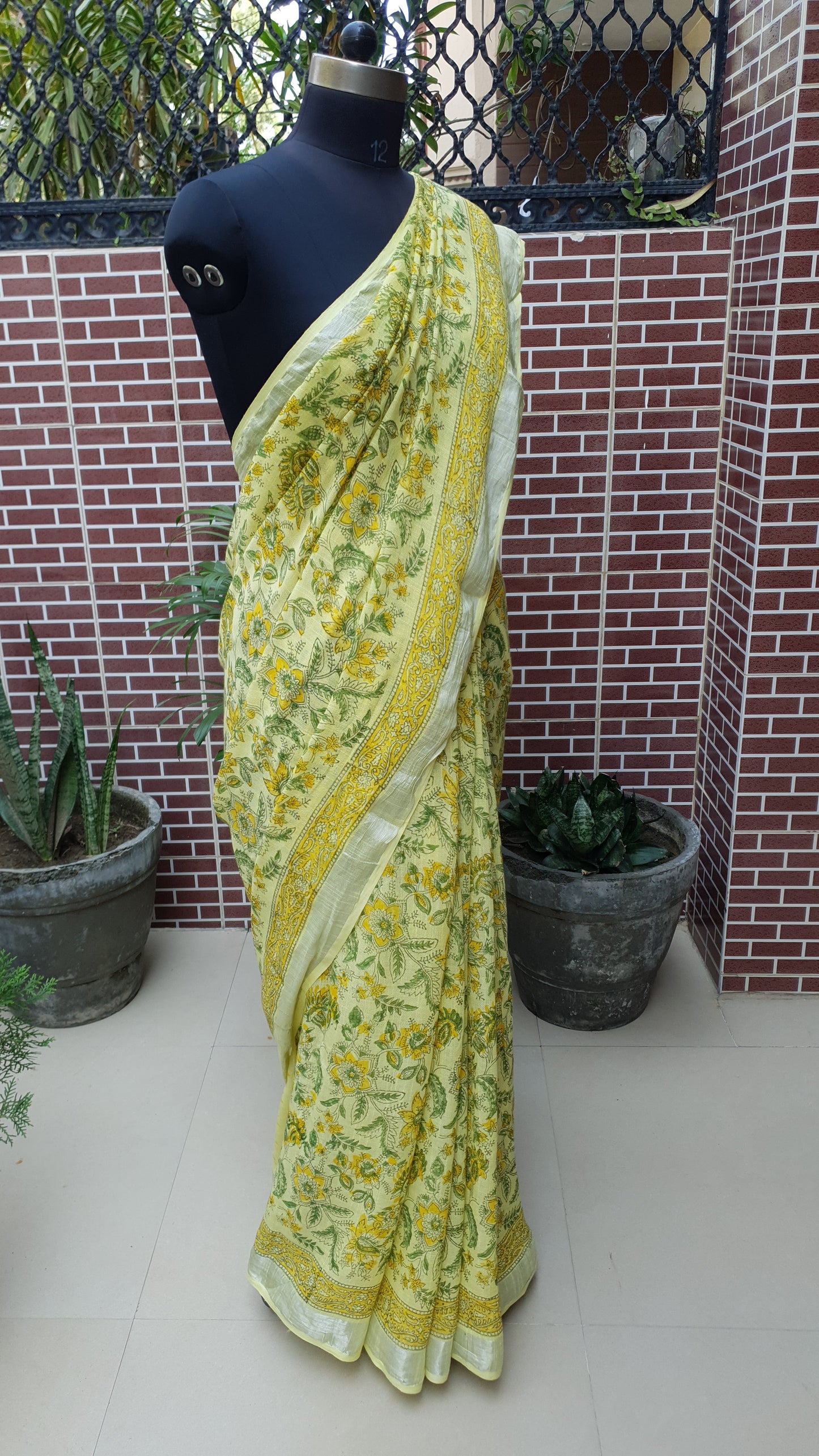 Lemon Yellow HBP Linen Saree LNHB-0001
