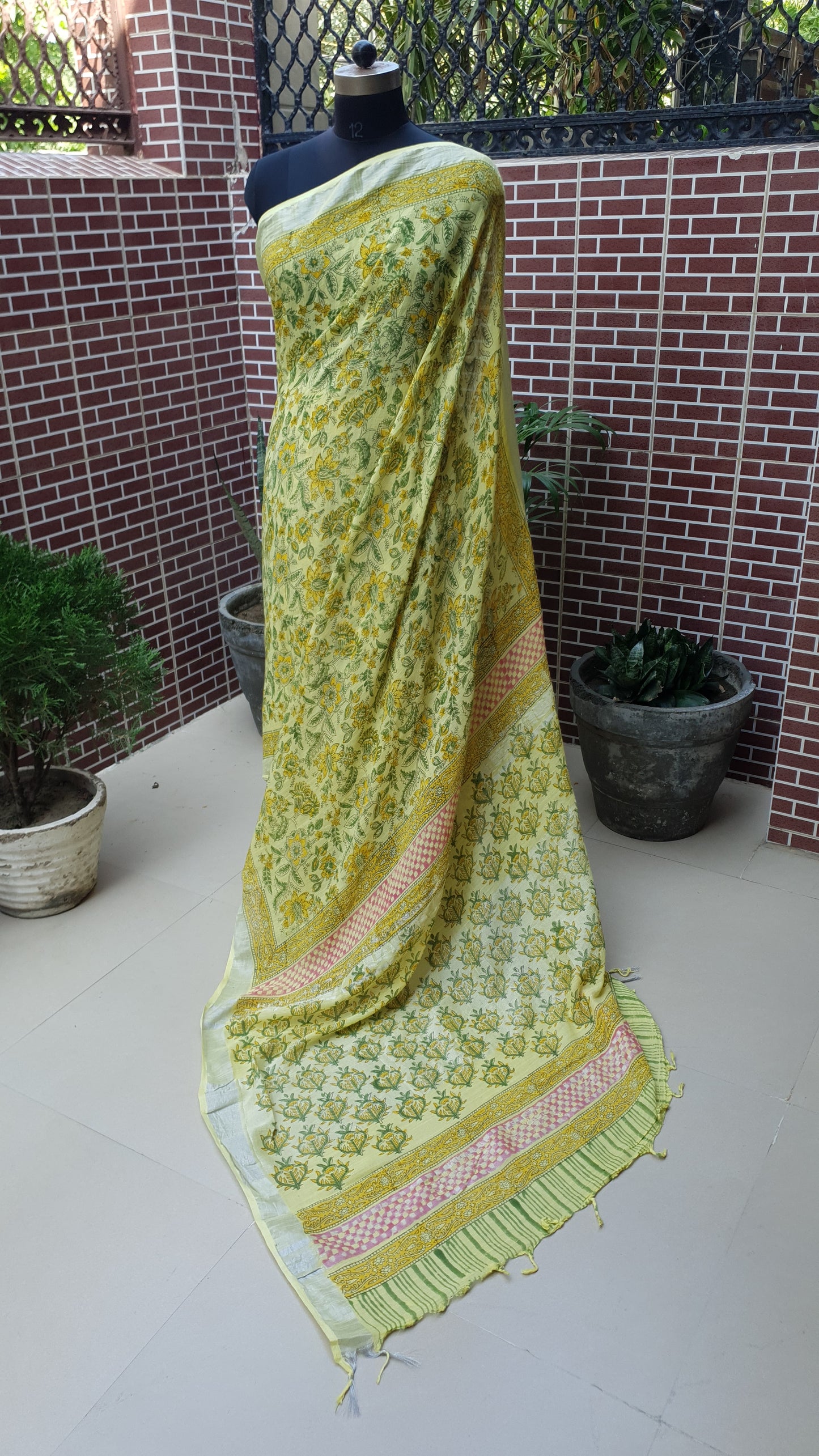 Lemon Yellow HBP Linen Saree LNHB-0001