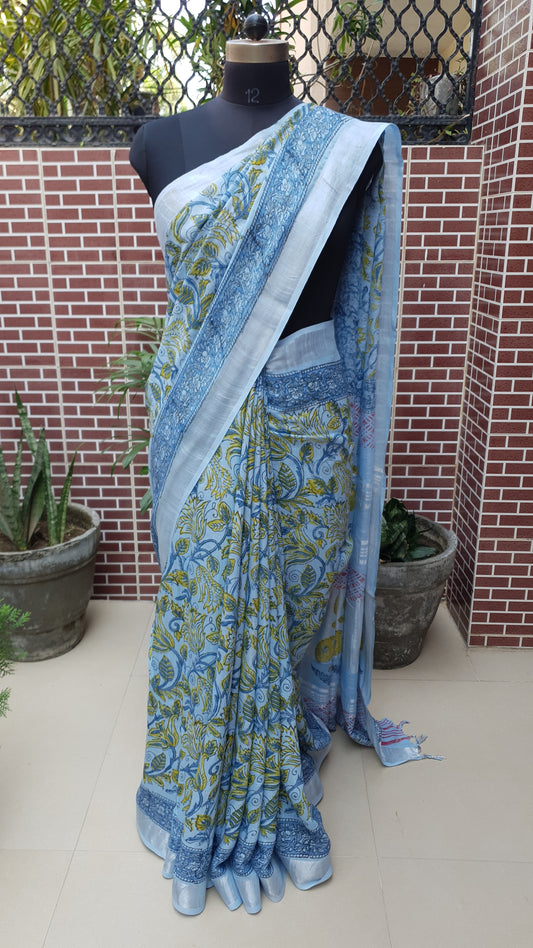 Ice Blue HBP Linen Saree LNHB-0002