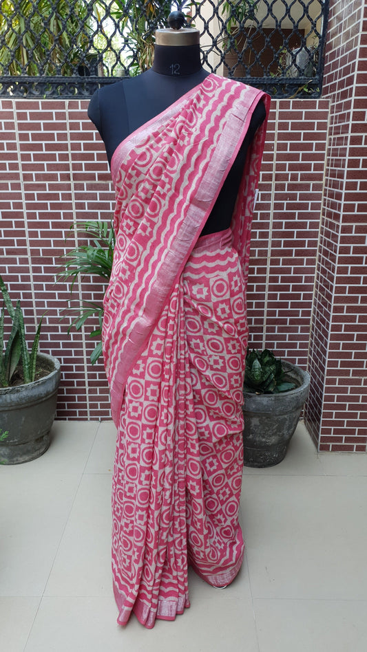 Pink HBP Linen Saree LNHB-0003
