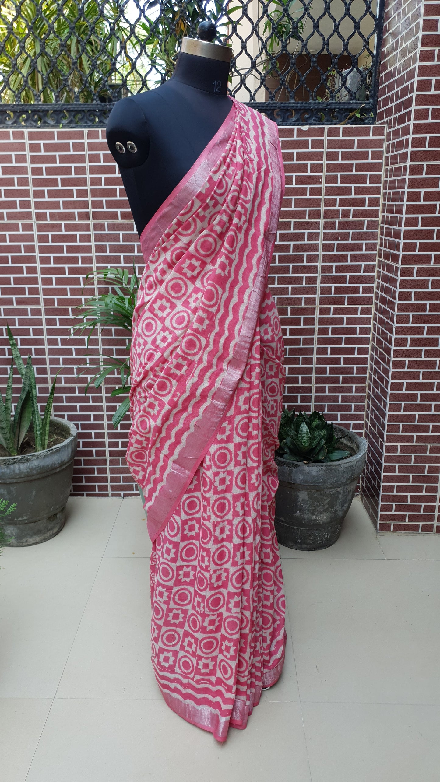 Pink HBP Linen Saree LNHB-0003
