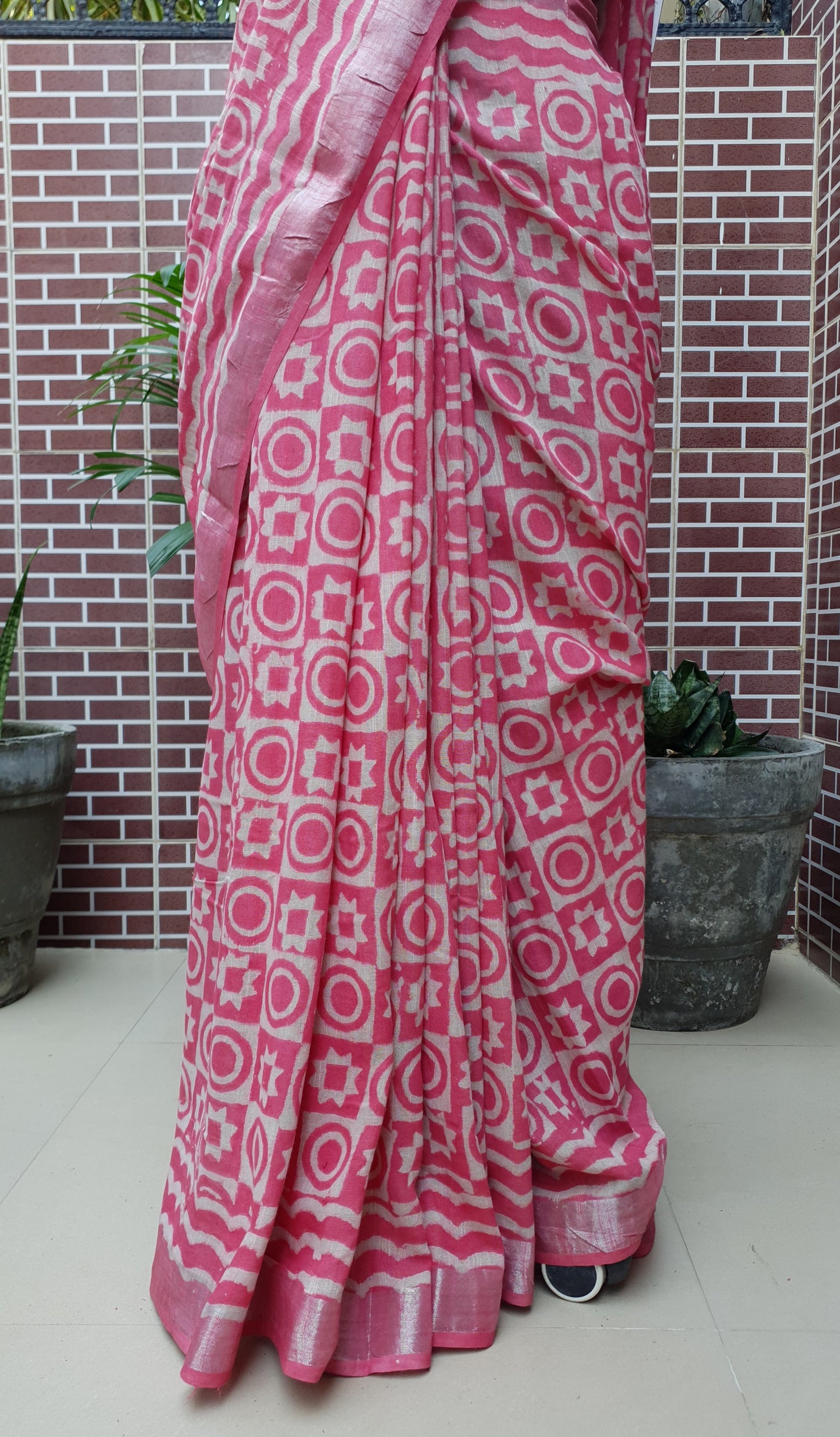 Pink HBP Linen Saree LNHB-0003