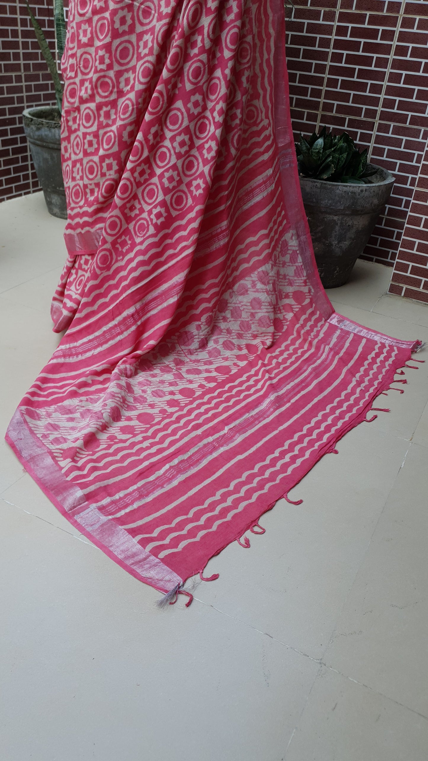 Pink HBP Linen Saree LNHB-0003