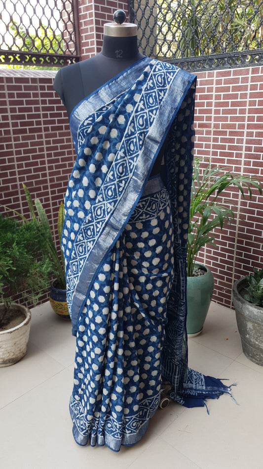 Indigo HBP Linen Saree LNHB-0006
