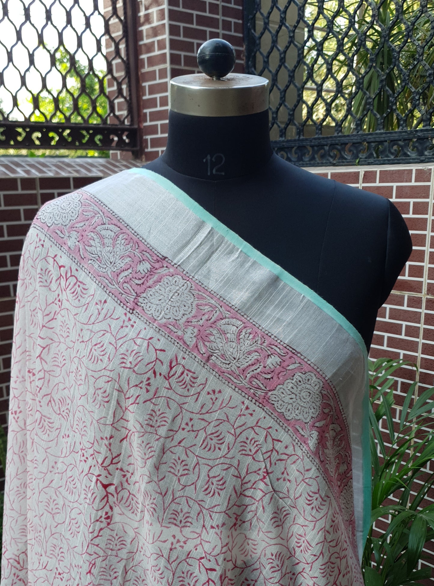 Sea Green & Pink HBP Linen Saree LNHB-0007