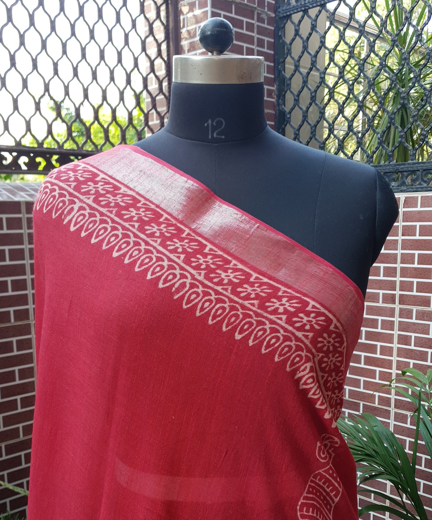 Red HBP Linen Saree LNHB-0008