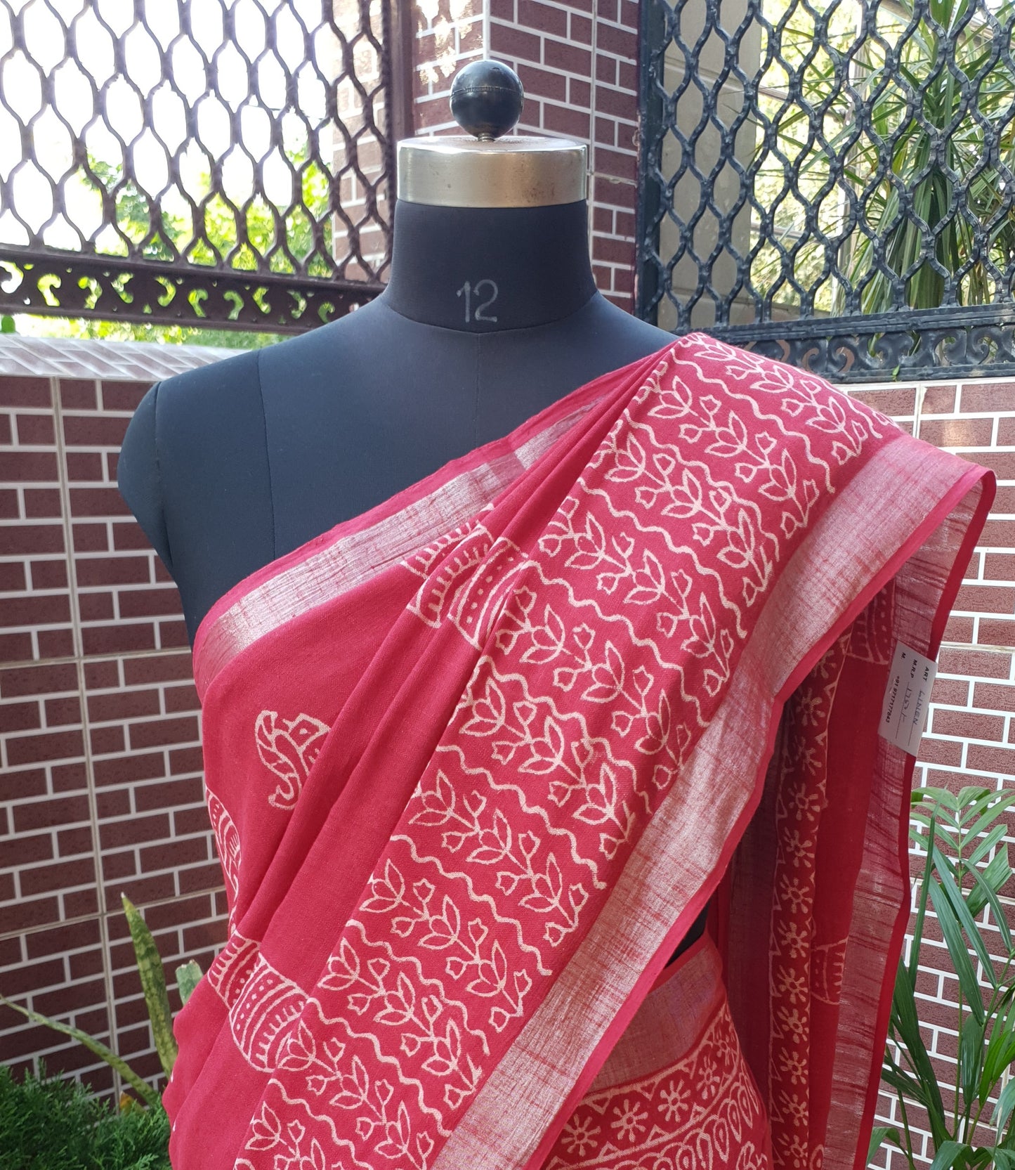 Red HBP Linen Saree LNHB-0008