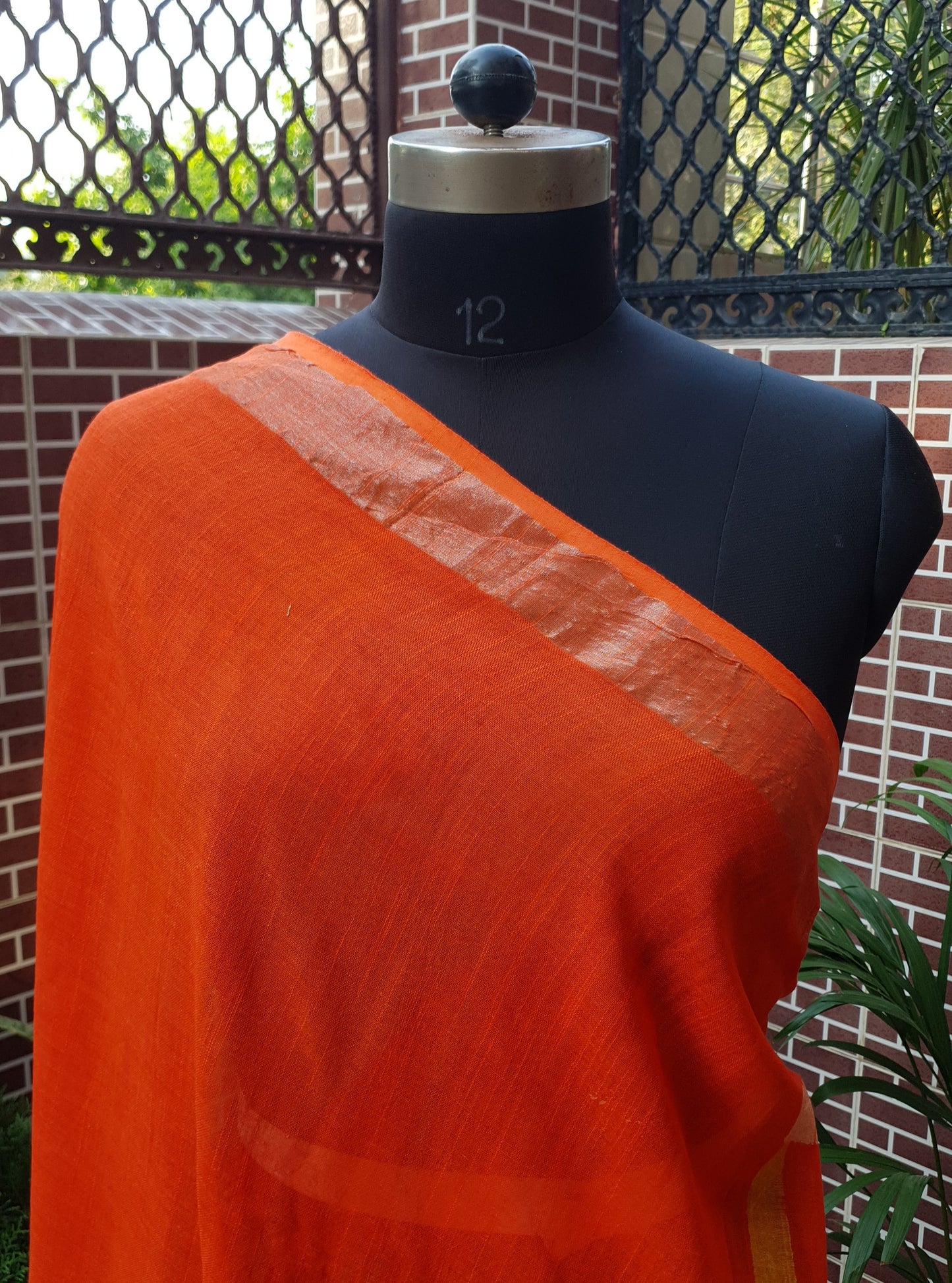 Resolute Orange HBP Linen Saree LNHB-0009