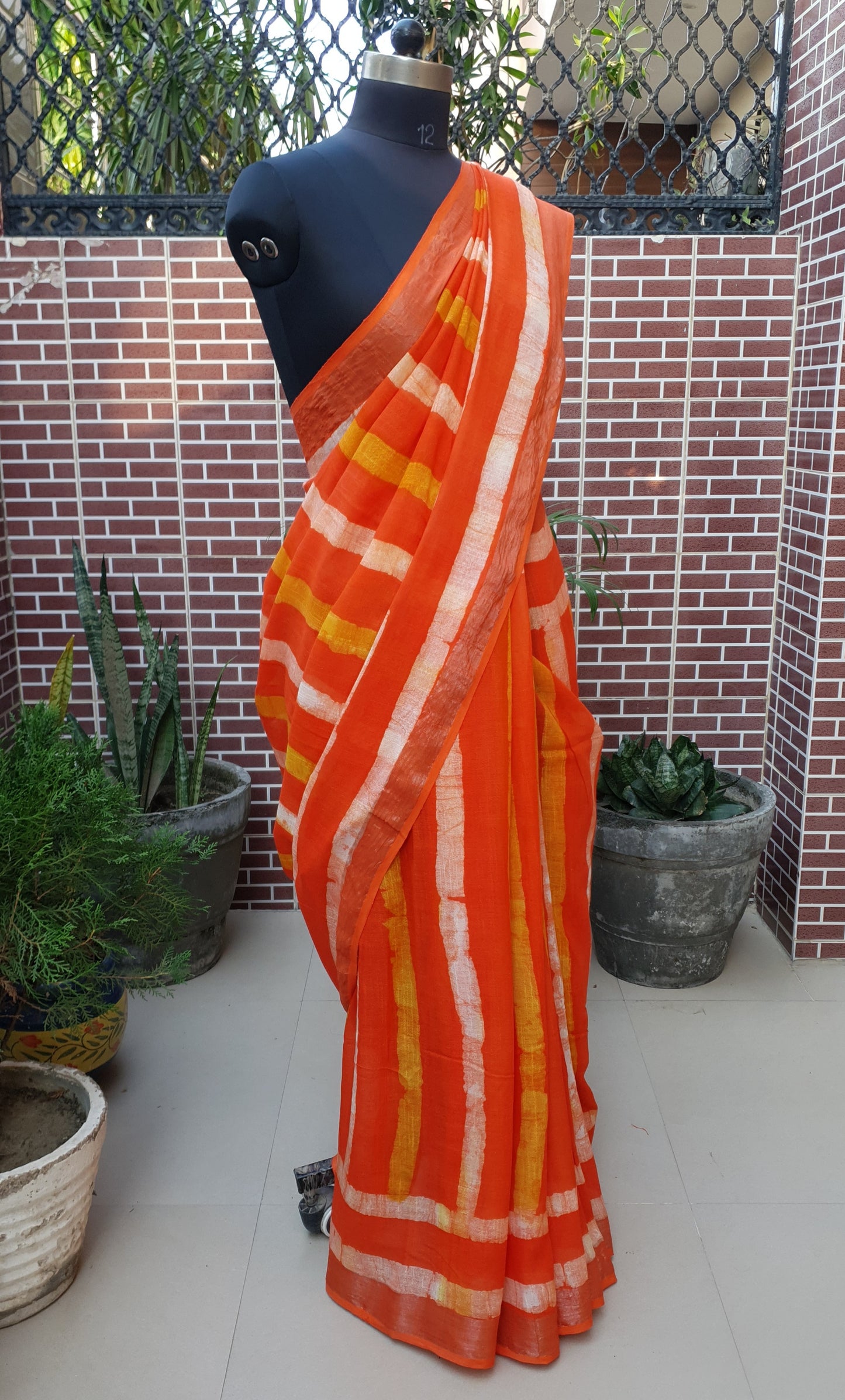 Resolute Orange HBP Linen Saree LNHB-0009