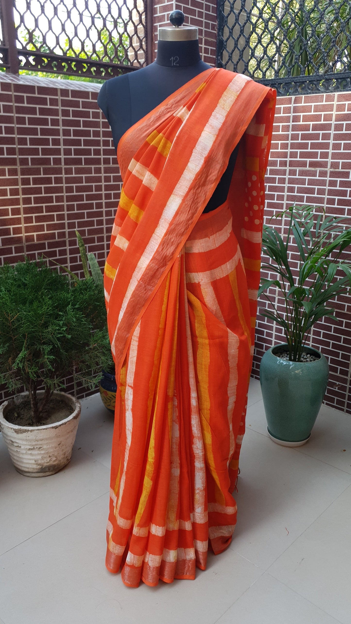 Resolute Orange HBP Linen Saree LNHB-0009