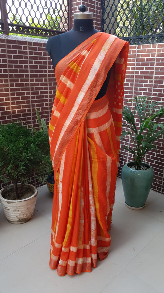Resolute Orange HBP Linen Saree LNHB-0009