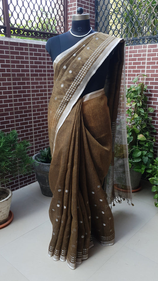 Metallic Brown Hand Woven Linen Saree LNHW-0009
