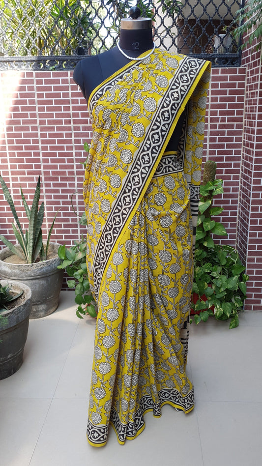 Yellow HBP Mul Cotton Saree MCHB-0001