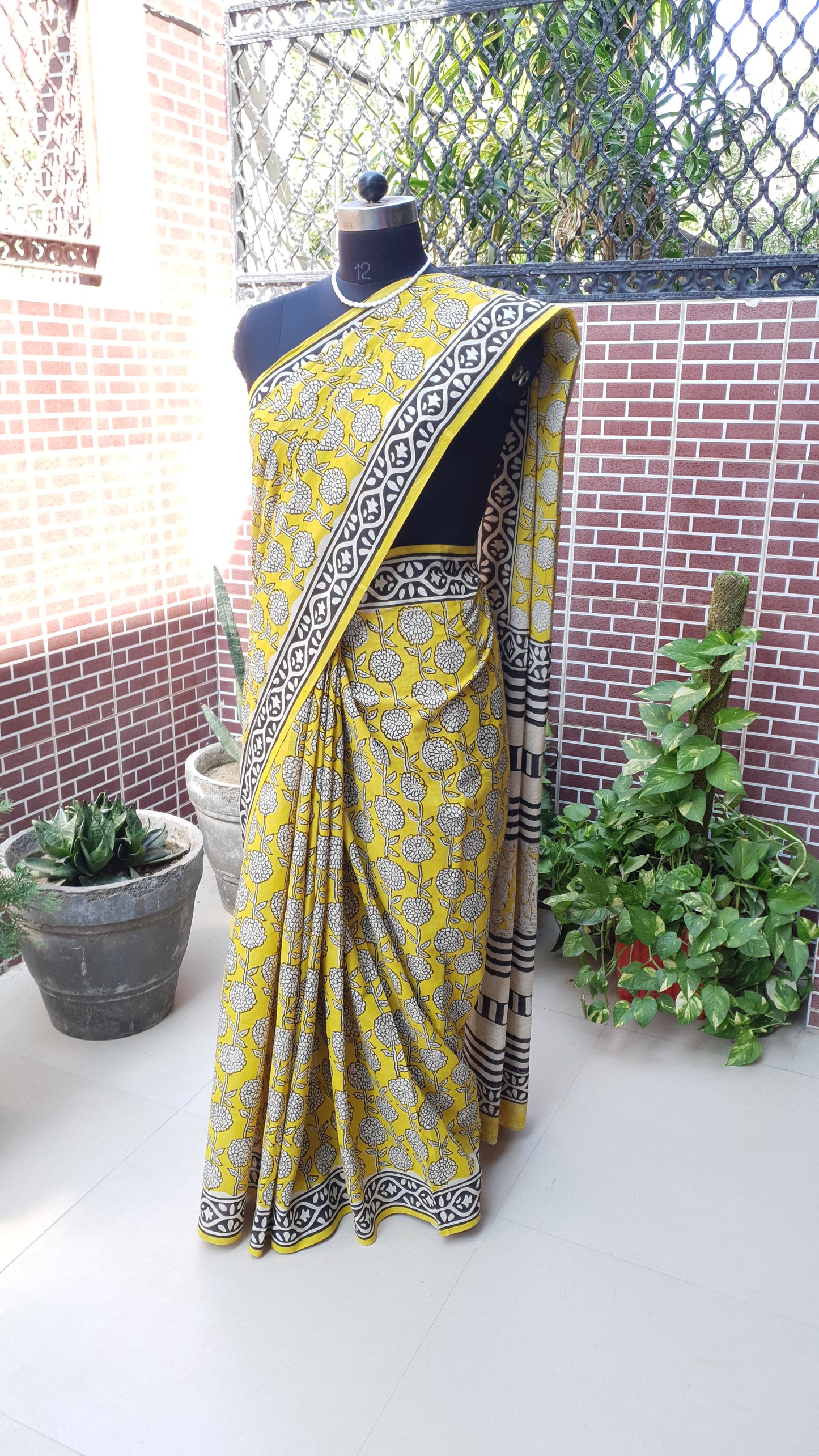 Yellow HBP Mul Cotton Saree MCHB-0001