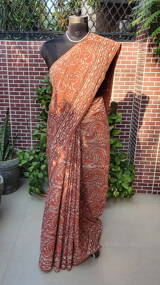 Reddish Brown HBP Mul Cotton Saree MCHB-0002