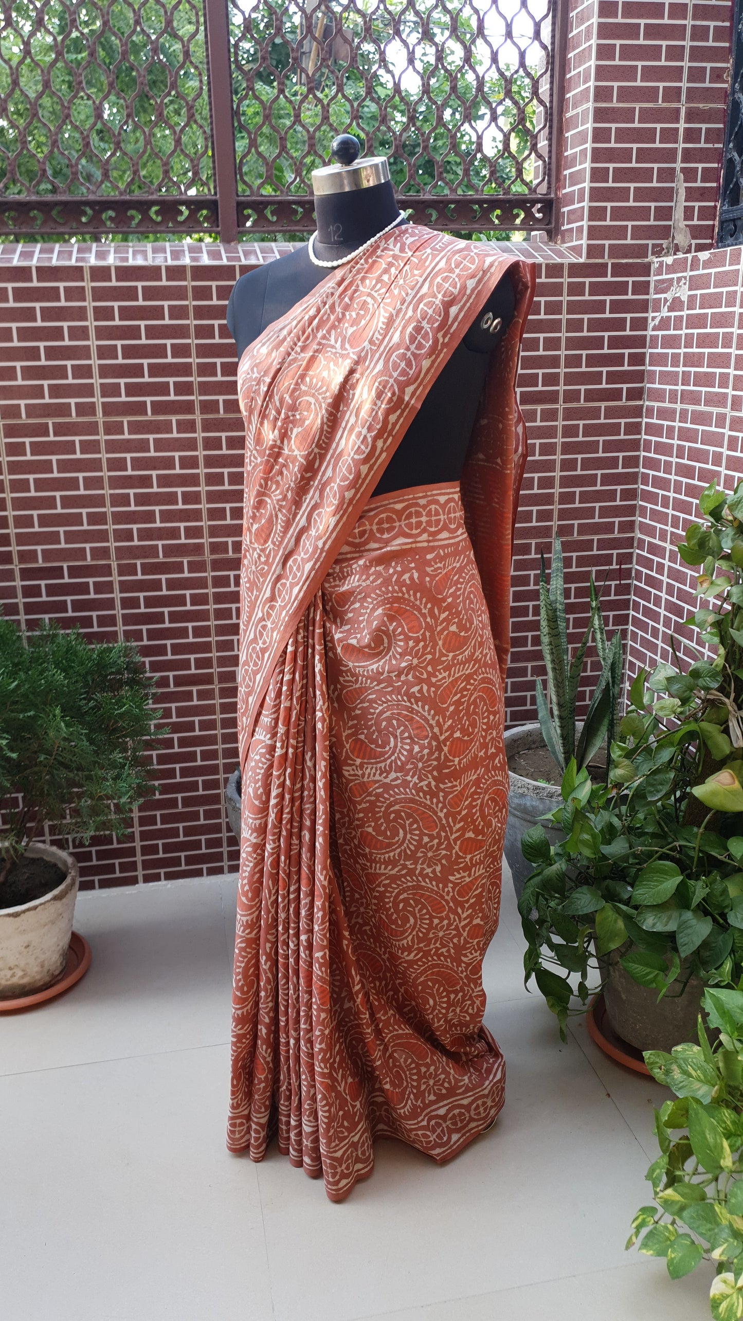Reddish Brown HBP Mul Cotton Saree MCHB-0002