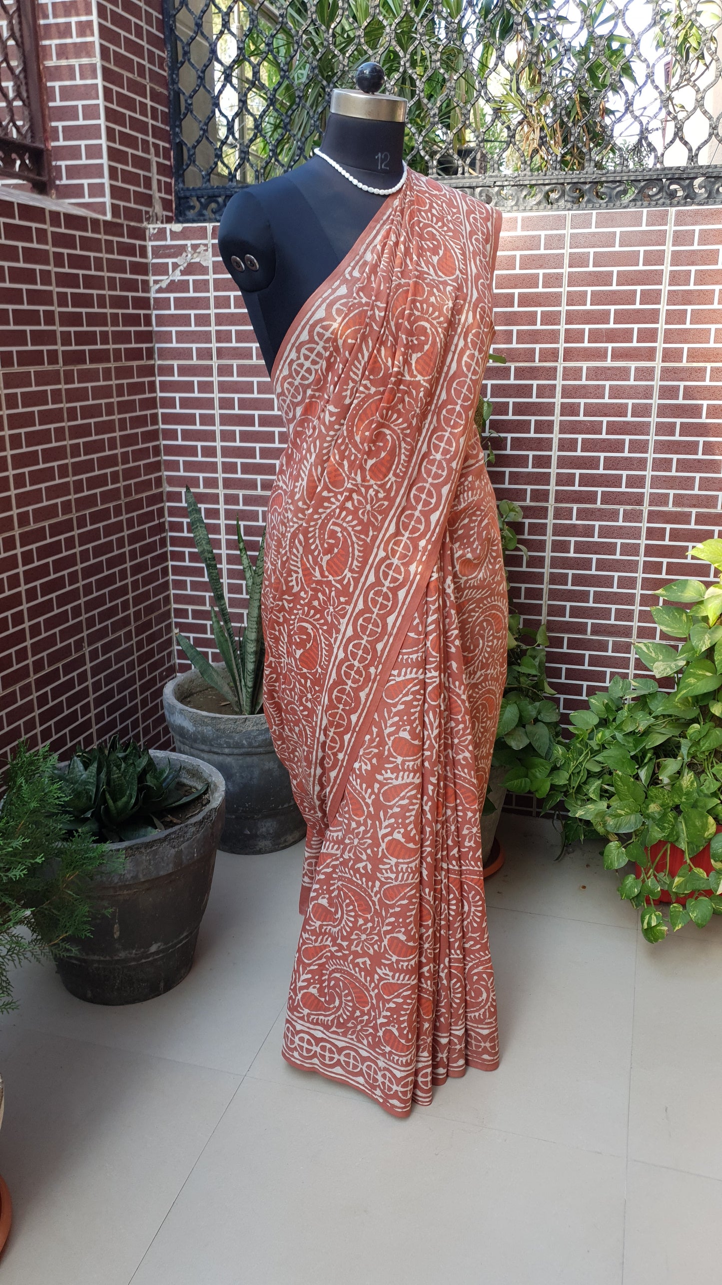 Reddish Brown HBP Mul Cotton Saree MCHB-0002
