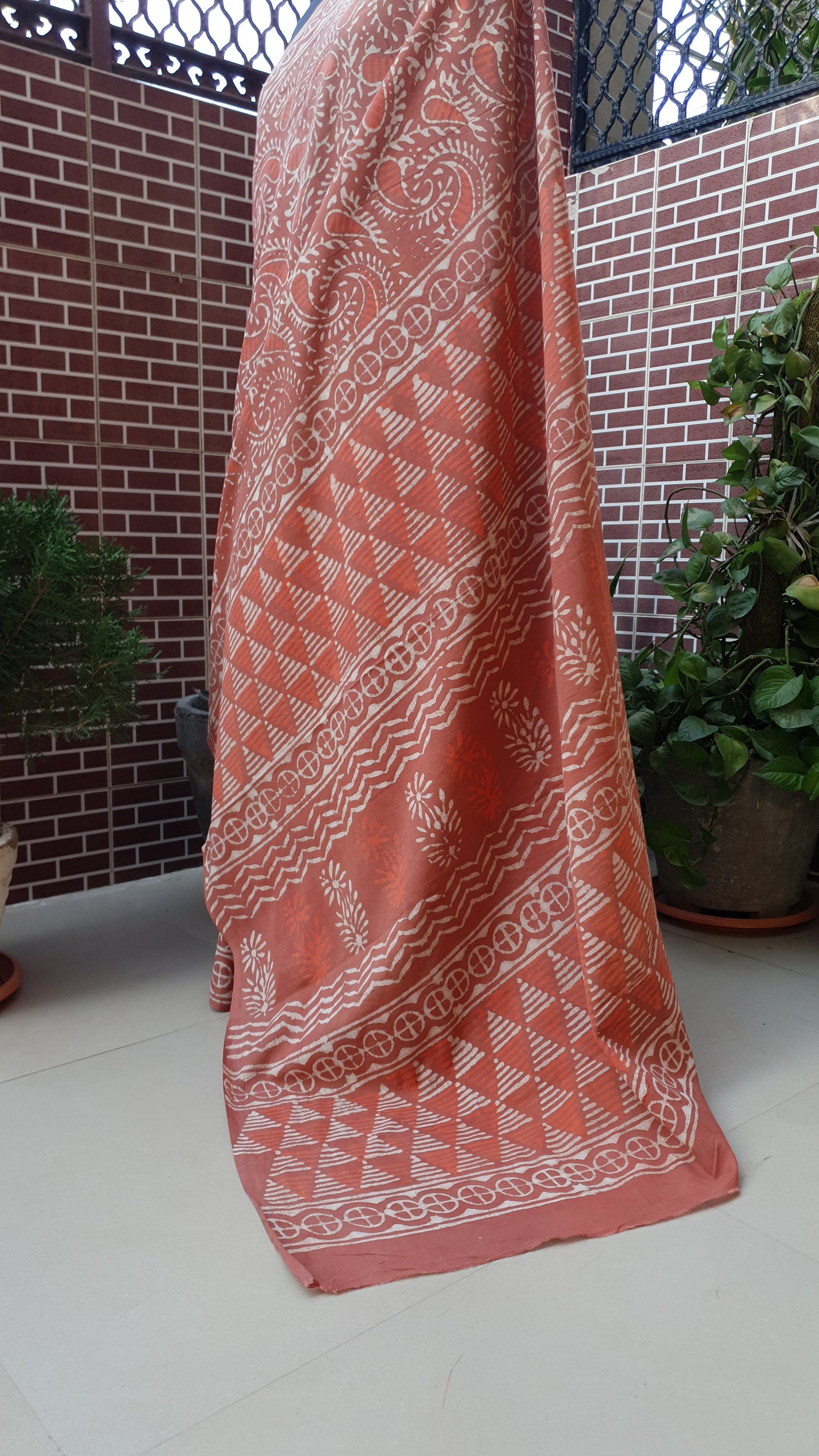 Reddish Brown HBP Mul Cotton Saree MCHB-0002