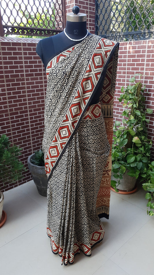 Black & Beige HBP Mul Cotton Saree MCHB-0003