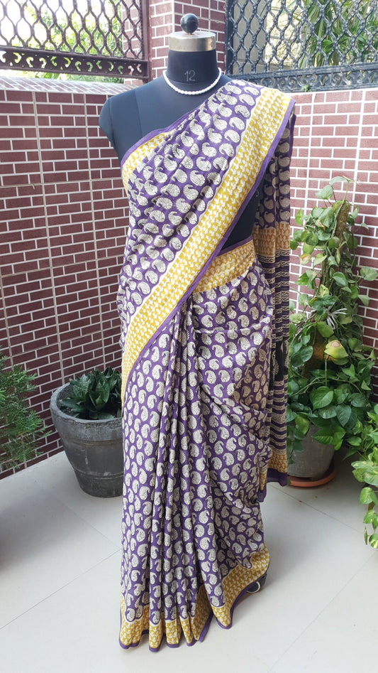 Purple HBP Mul Cotton Saree MCHB-0004