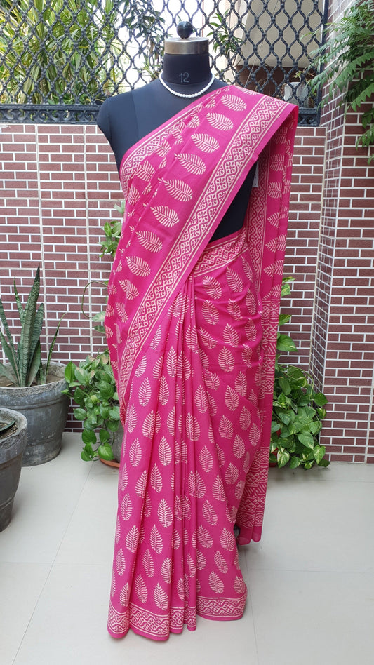 Viva Magenta HBP Mul Cotton Saree MCHB-0008