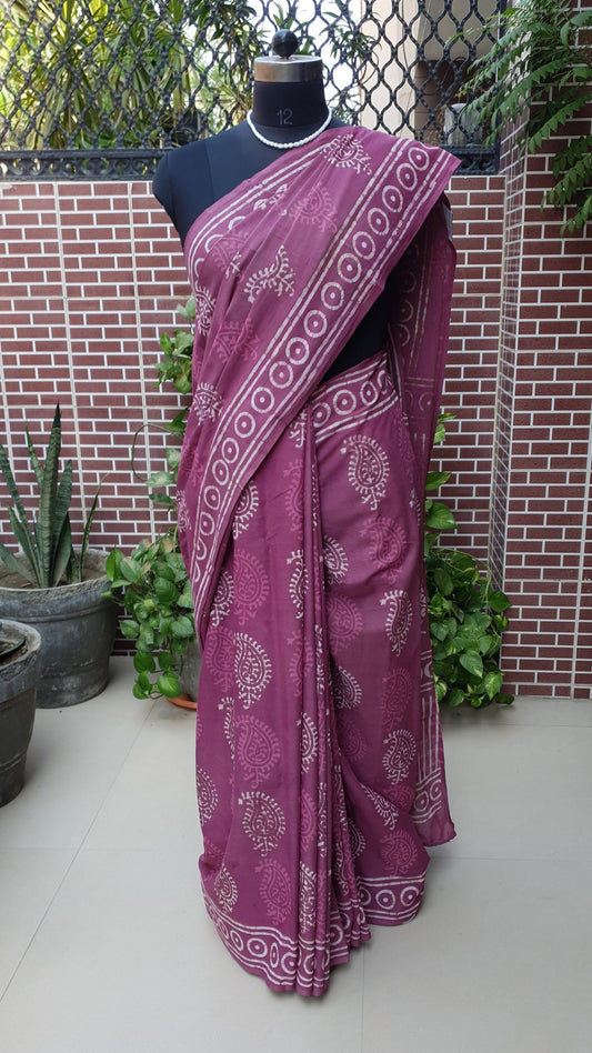 Onion Pink HBP Mul Cotton Saree MCHB-0006