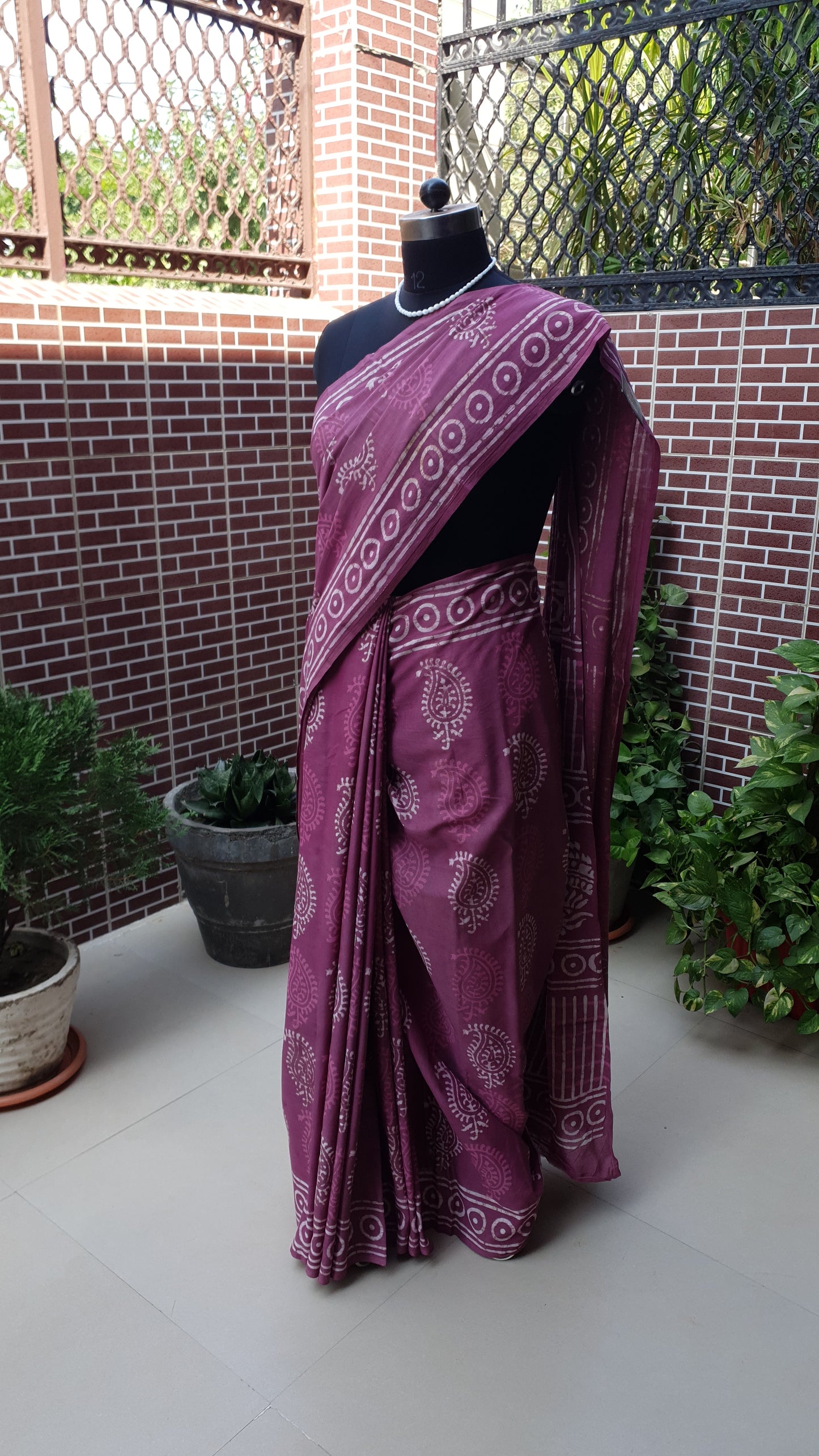 Onion Pink HBP Mul Cotton Saree MCHB-0006