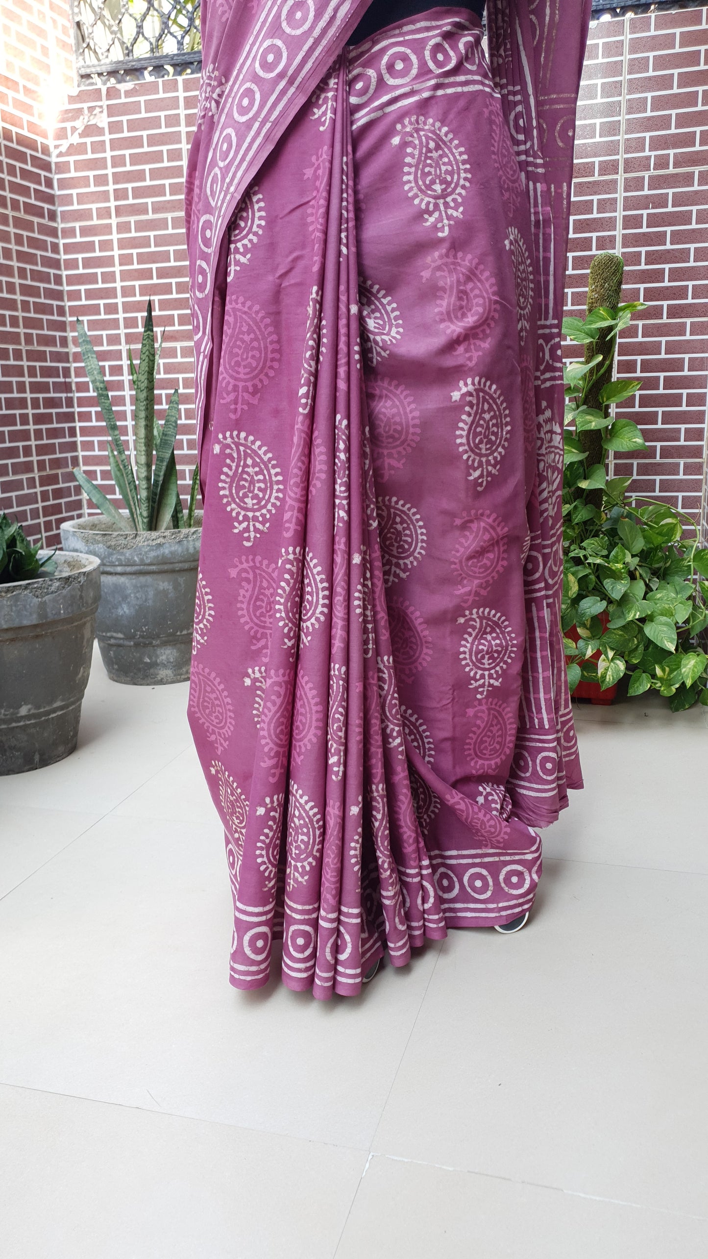 Onion Pink HBP Mul Cotton Saree MCHB-0006