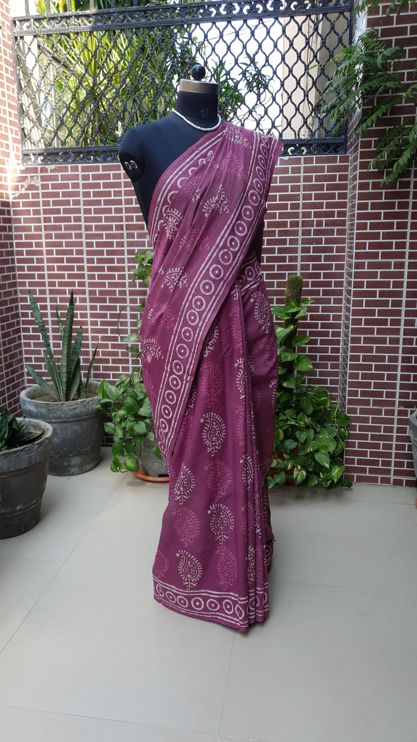 Onion Pink HBP Mul Cotton Saree MCHB-0006