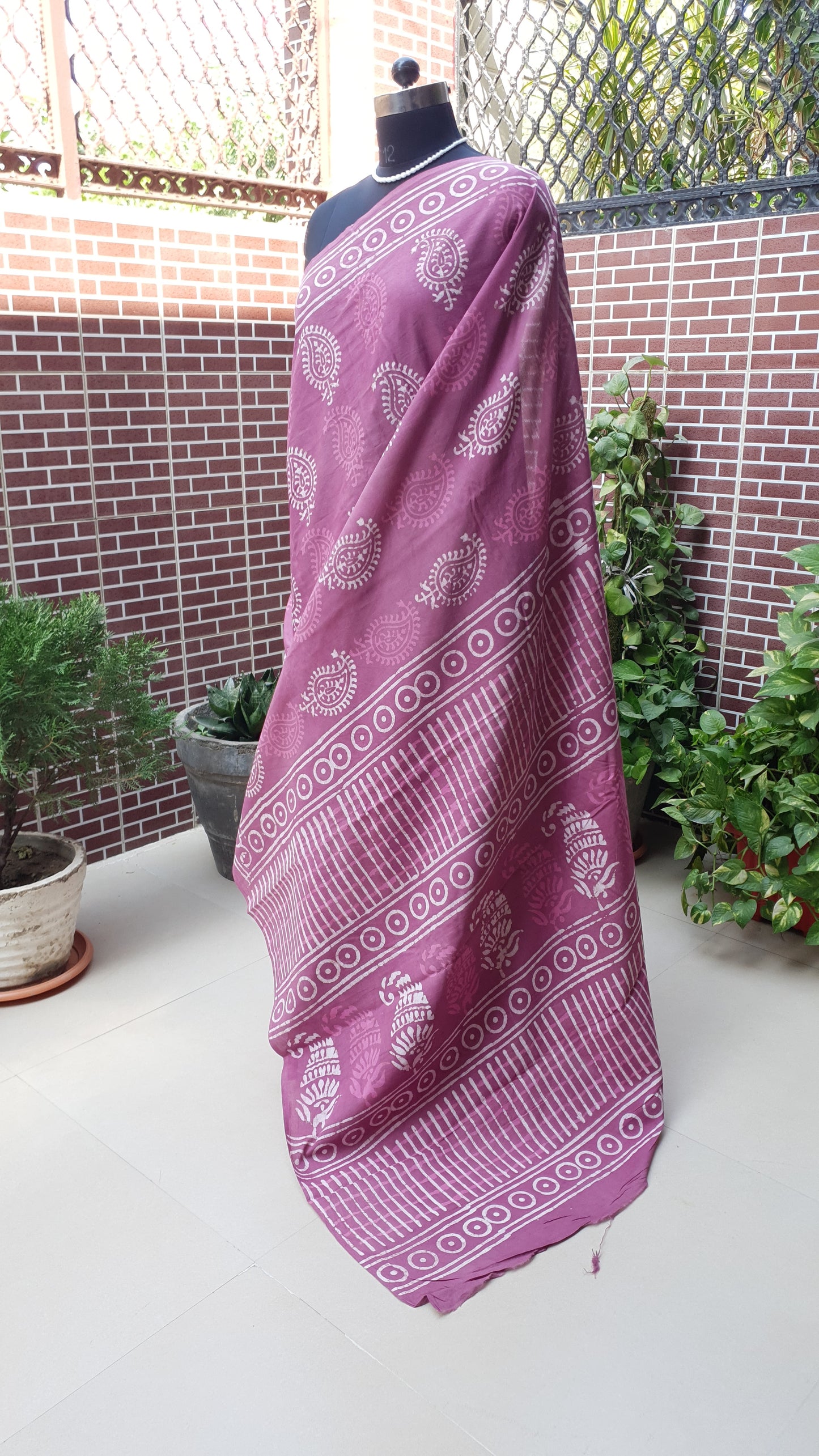 Onion Pink HBP Mul Cotton Saree MCHB-0006