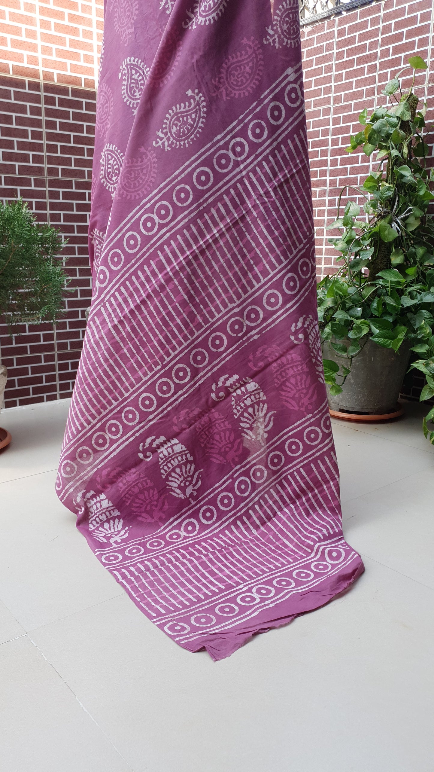 Onion Pink HBP Mul Cotton Saree MCHB-0006