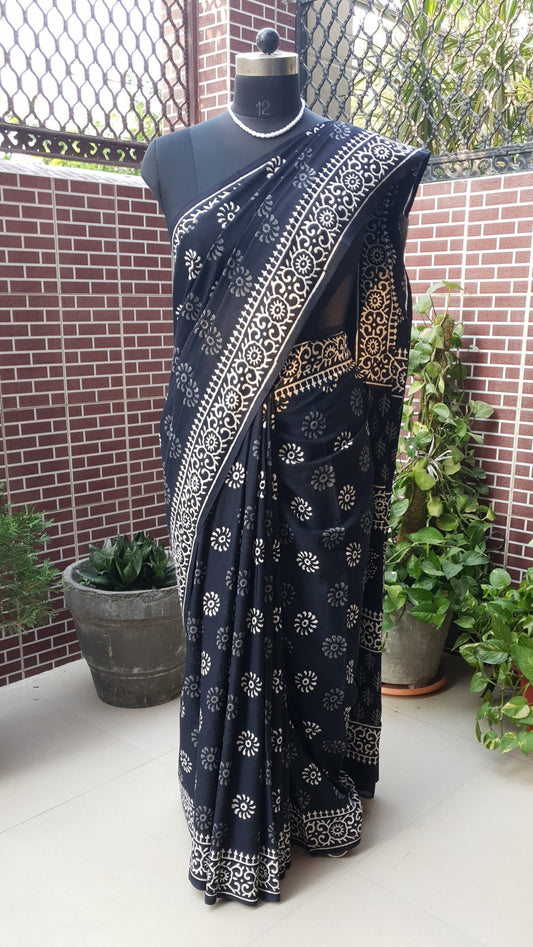Black Vector HBP Mul Cotton Saree MCHB-0010