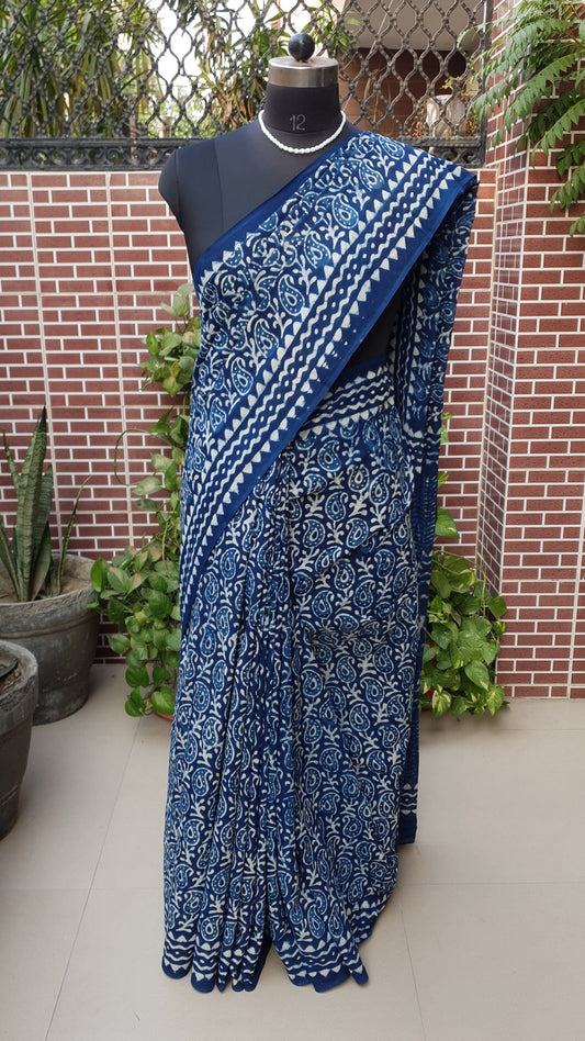 Indigo HBP Mul Cotton Saree MCHB-0011