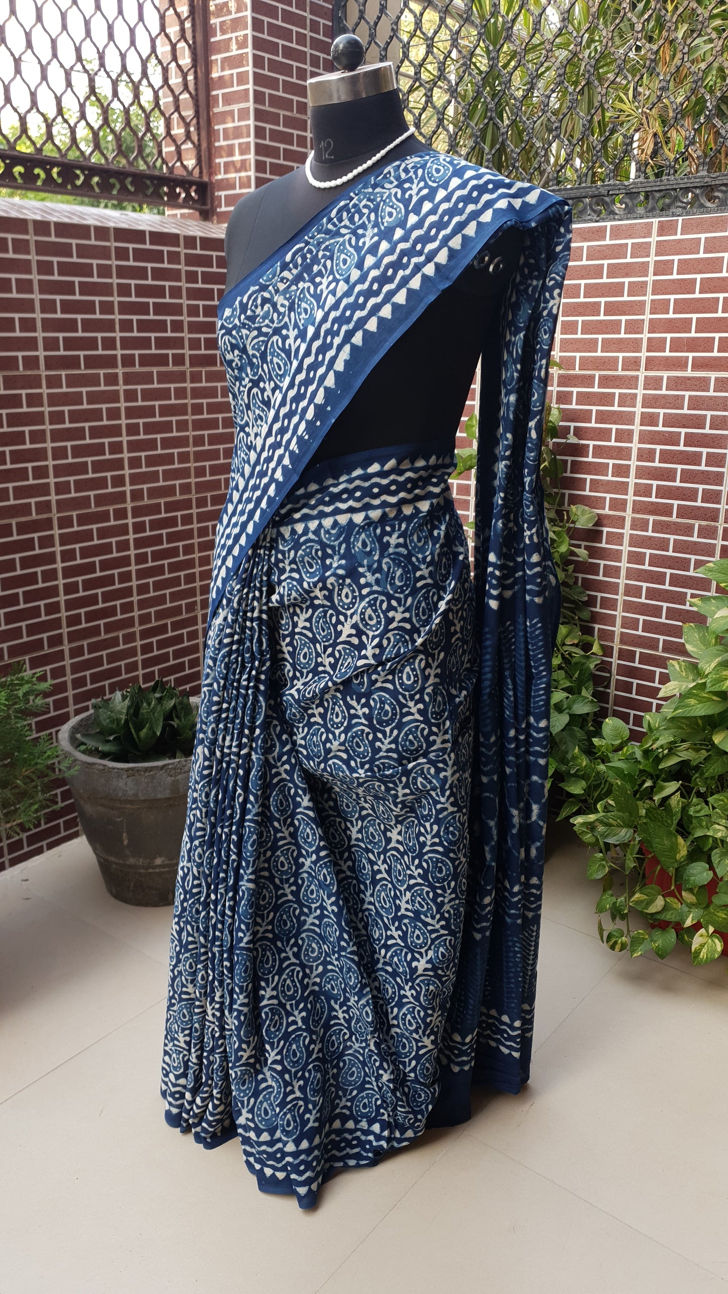 Indigo HBP Mul Cotton Saree MCHB-0011
