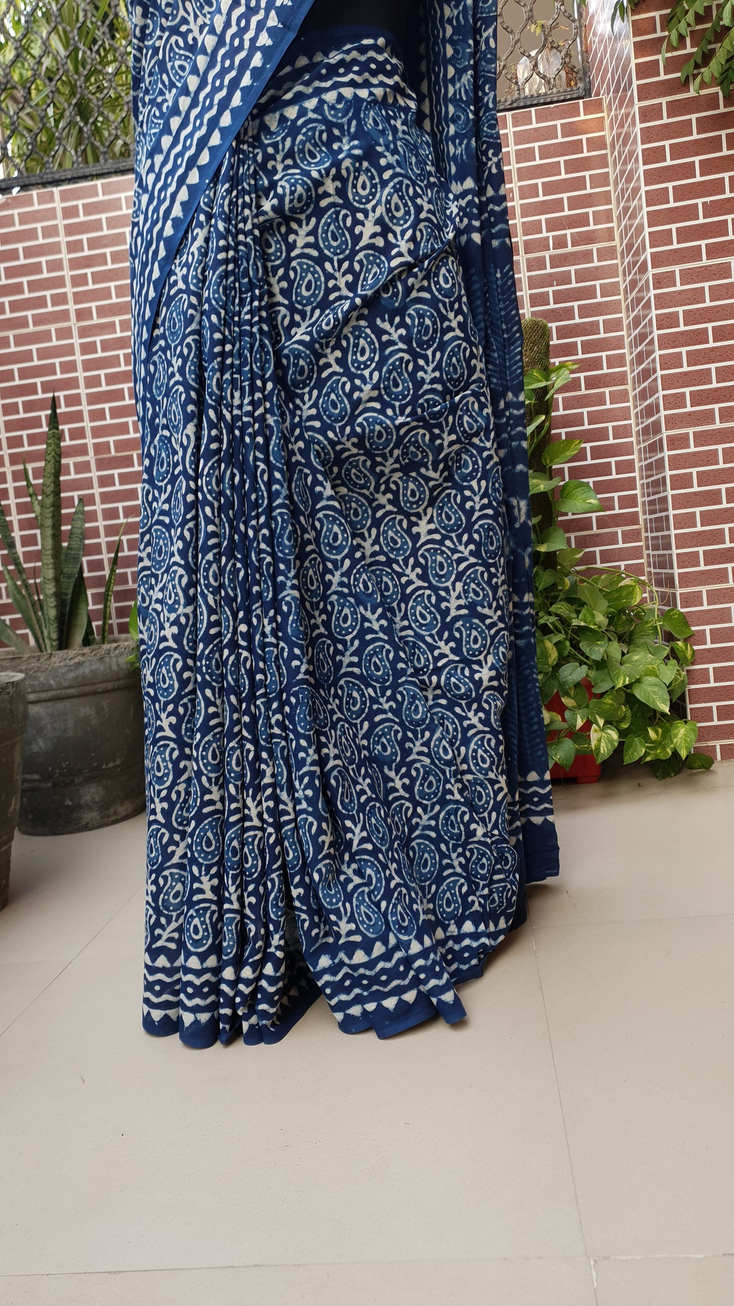 Indigo HBP Mul Cotton Saree MCHB-0011