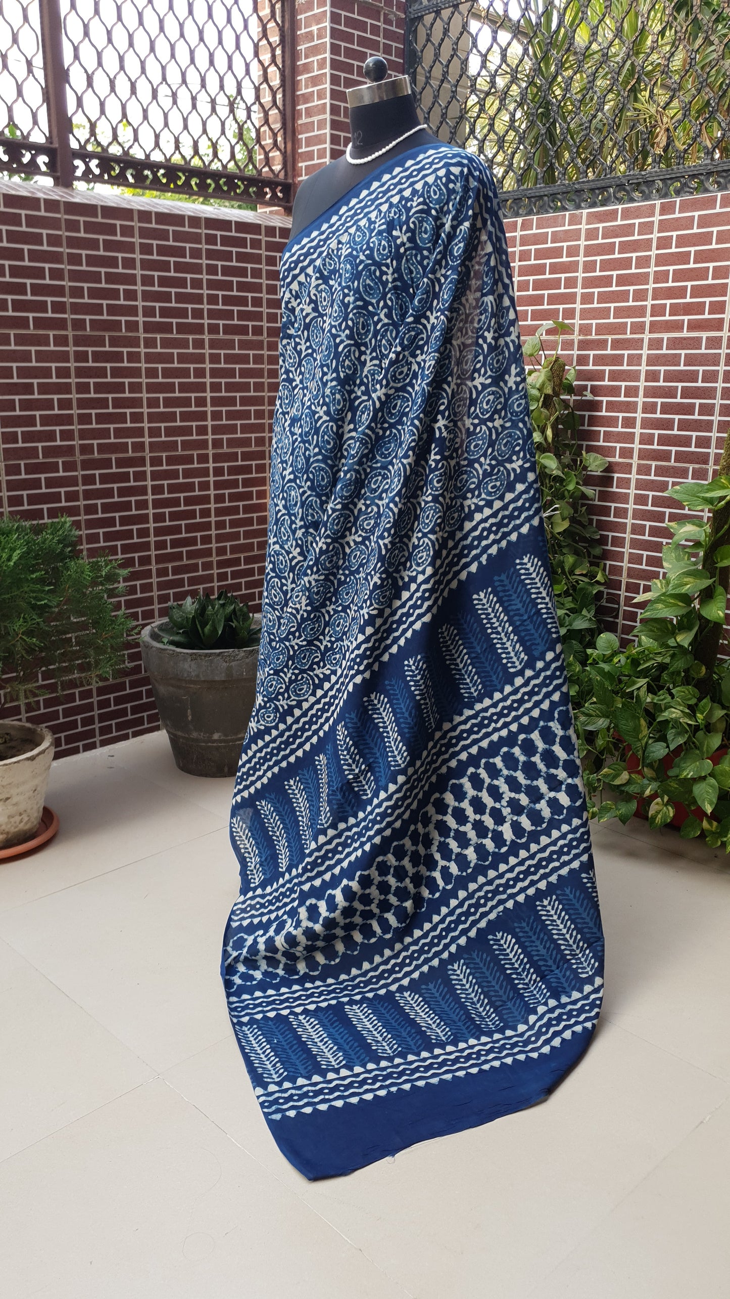 Indigo HBP Mul Cotton Saree MCHB-0011