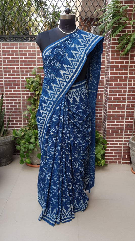 Indigo HBP Mul Cotton Saree MCHB-0012