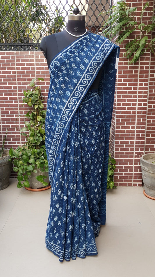 Indigo HBP Mul Cotton Saree MCHB-0013