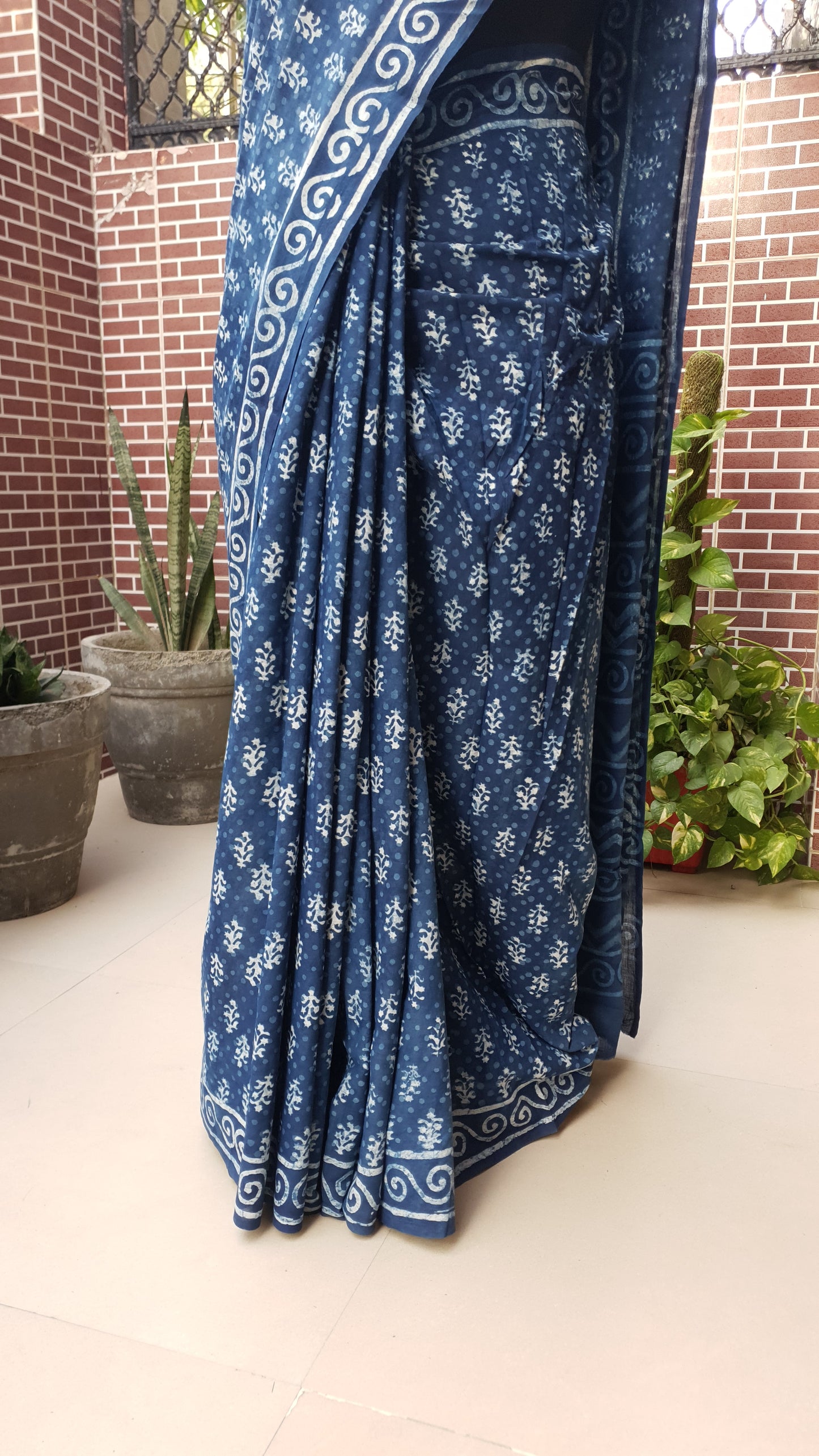 Indigo HBP Mul Cotton Saree MCHB-0013