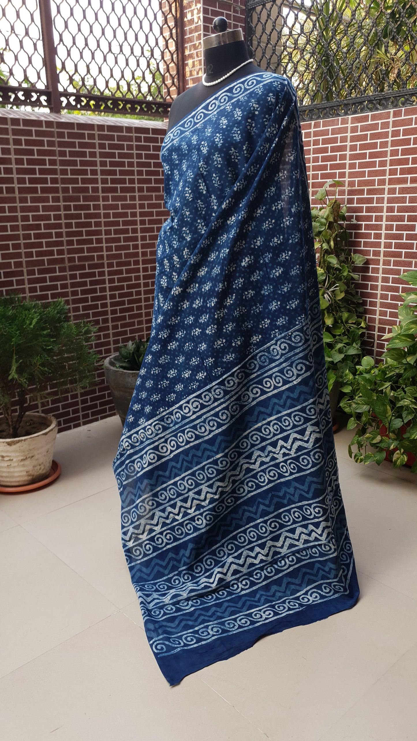 Indigo HBP Mul Cotton Saree MCHB-0013
