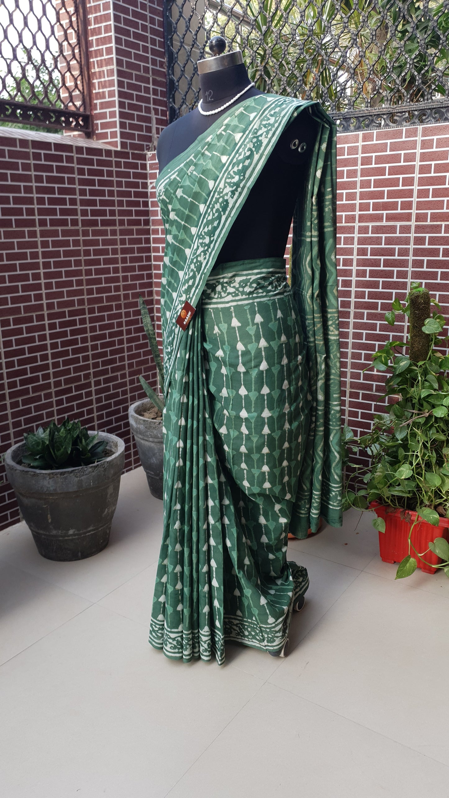 Green HBP Mul Cotton Saree MCHB-0020